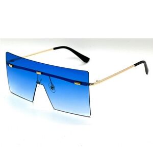 Rimless Shield Sunglasses Oversized Square Flat Top Trendy Fashion Shades Lentes